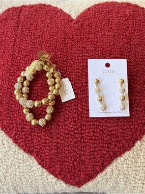 J. Crew Gold Beaded Bracelet Stack with Matching Gold Drop Earrings